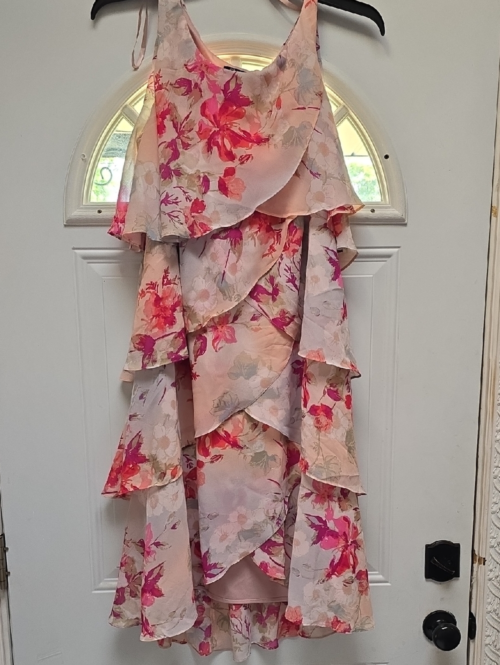 SLNY Pink Floral Tiered Midi Dress